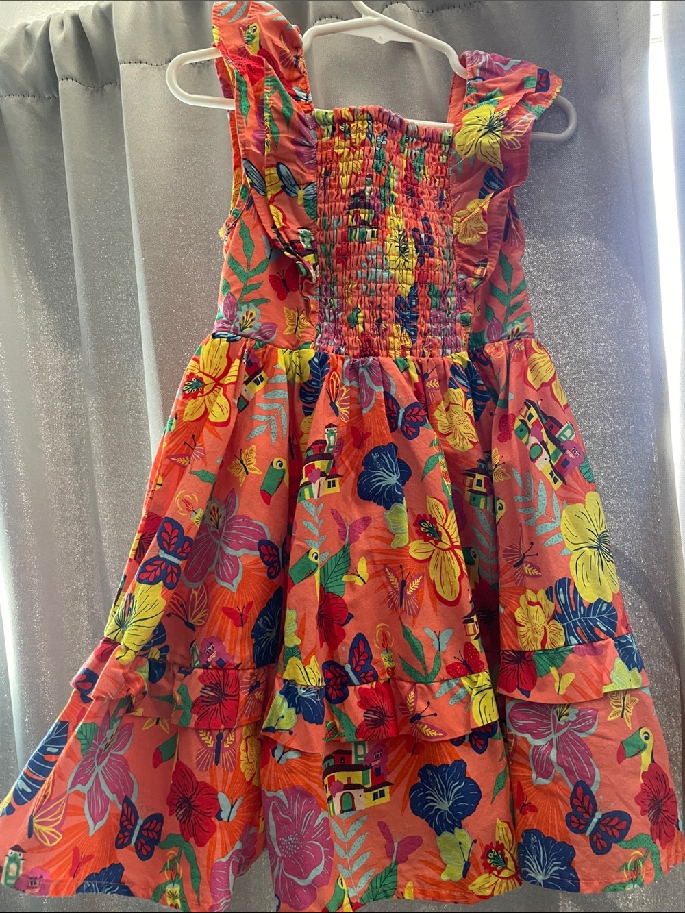 Disney Coral Tropical Floral Ruffle Sundress